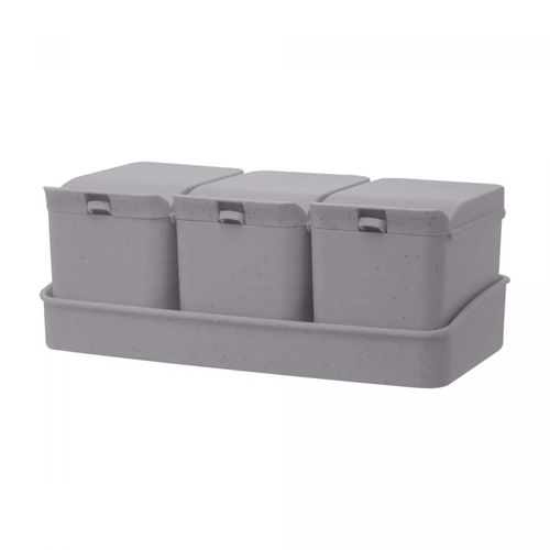 Conjunto 3 Porta Temperos de Bambu e PP Lines Cinza Lyor