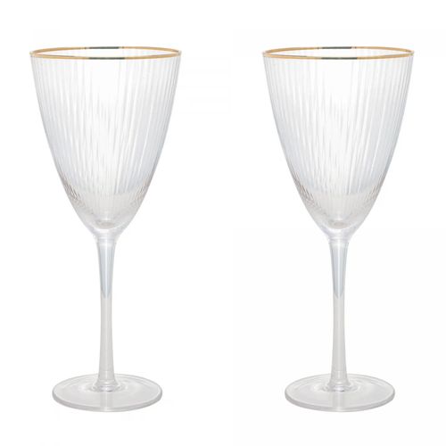 Conjunto 2 Taças para Vinho De Vidro Com Borda Dourada Lines 400Ml Wolff