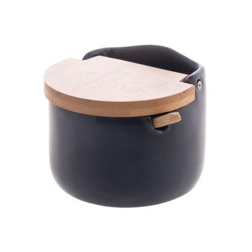 Saleiro de Cerâmica com Tampa e Colher de Bambu Azul 10cm x 9,5cm Wolff