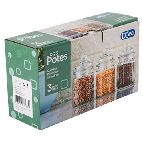 Jogo de Potes de Vidro 300ml com 3 Peças D’Casa