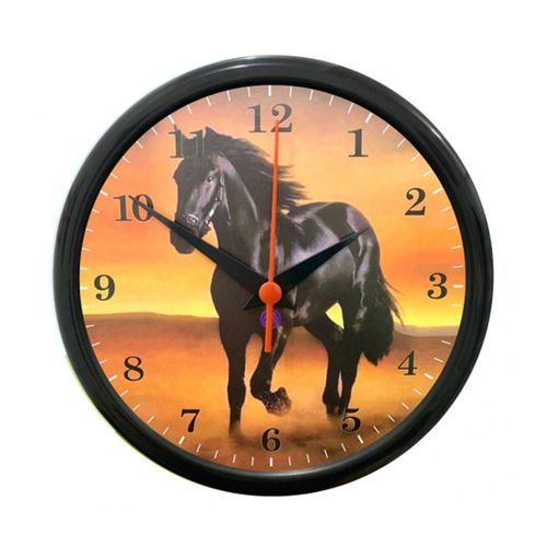 Relógio de Parede Redondo Cavalo 25cm Preto Plasfort