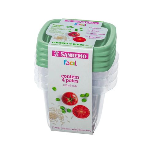 Conjuntos de Potes Plásticos 200ml 4 Peças Sortido Sanremo