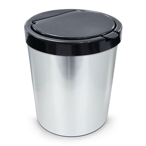 Lixeira Click Plástica Label Inox Redonda 10 Litros Arqplast