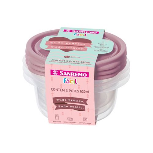 Conjunto de 3 Potes Plástico 620ml Sortido Sanremo
