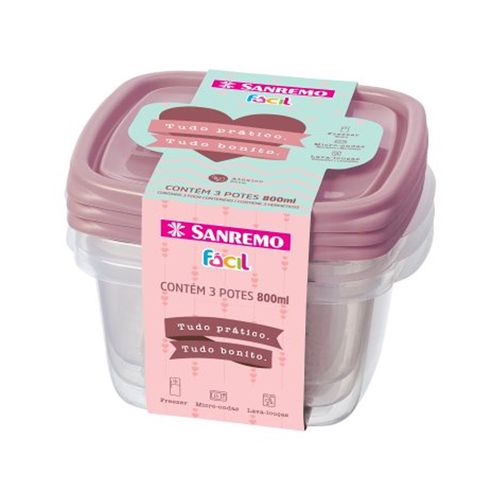 Conjunto de 3 Potes Plástico 800ml Sortido Sanremo
