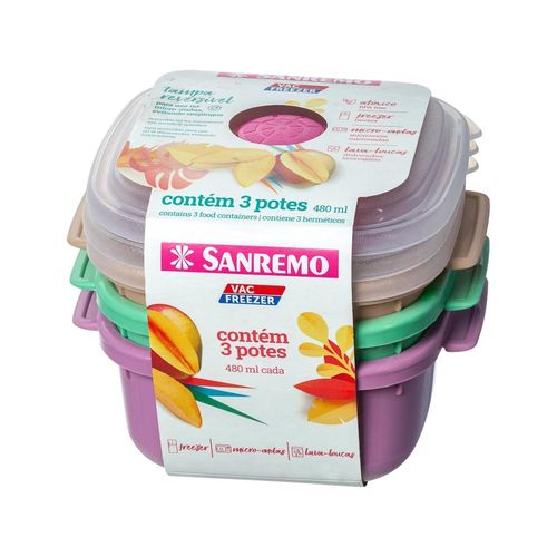 Conjunto 3 Potes De Plástico 480ml Sanremo