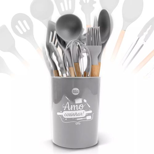 Jogo de Utensílios de Silicone Cinza 12 Peças Dolce Home