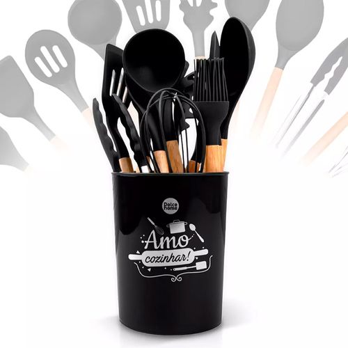Jogo de Utensílios de Silicone Preta 12 Peças Dolce Home