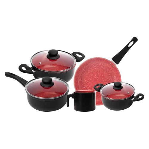 Conjunto de 5 Panelas de Indução Granito Chef Vermelho Lyor