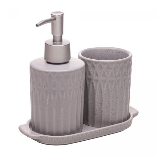Conjunto 3 Peças para Banheiro Pillars Cinza Cerâmica Lyor