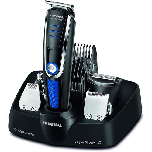 Aparador de Pelos Super Groom 10 Preto e Azul 6W Bivolt BG-03 Mondial