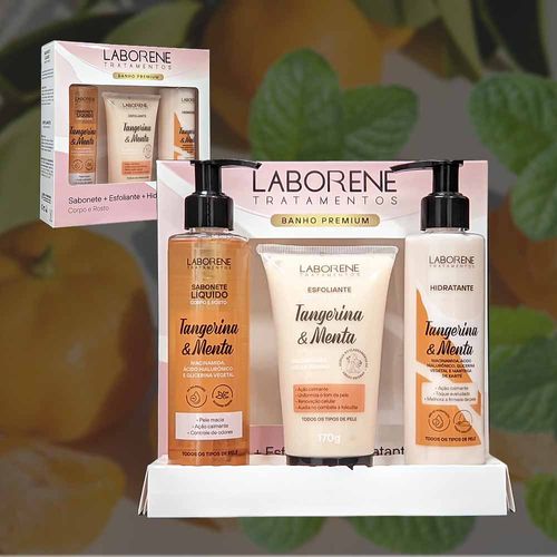 Kit Banho Premium Tangerina E Menta Sabonete, Esfoliante E Hidratante Laborene