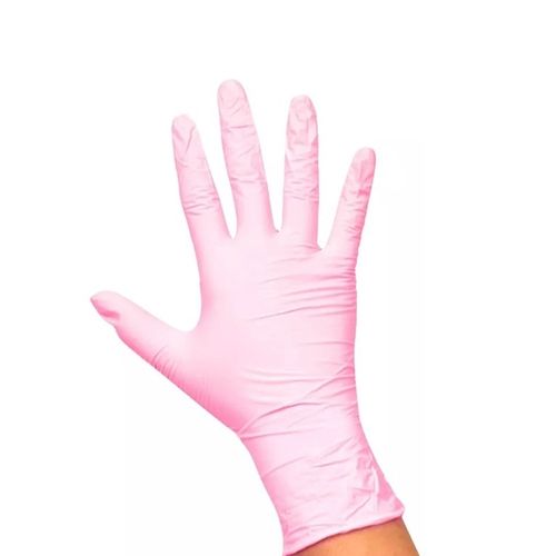 Luva Descartável Nitrílica Rosa Média 12un Santa Clara