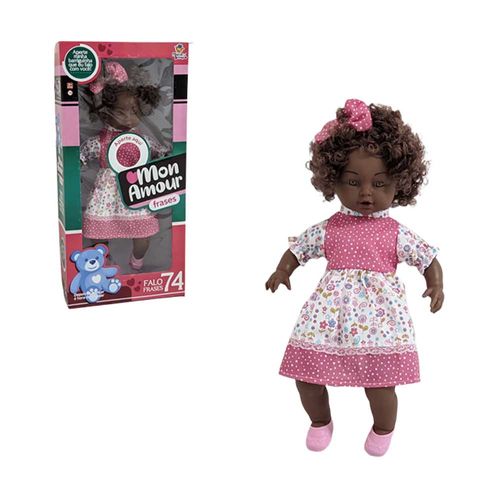 Boneca Mon Amour Com Frases Negra Mister Brinque