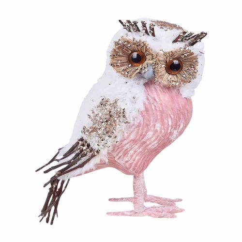 Enfeite de Natal Coruja Branca com Rosa Grillo