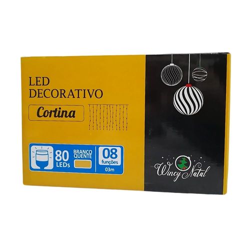 Pisca Pisca Em Forma De Cortina 80 Leds Branco Quente 8 Funções Rio De Ouro