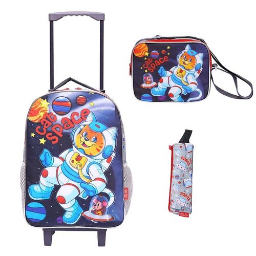 Kit Mochila Com Rodinhas Com Lancheira E Estojo Cat Space Winth