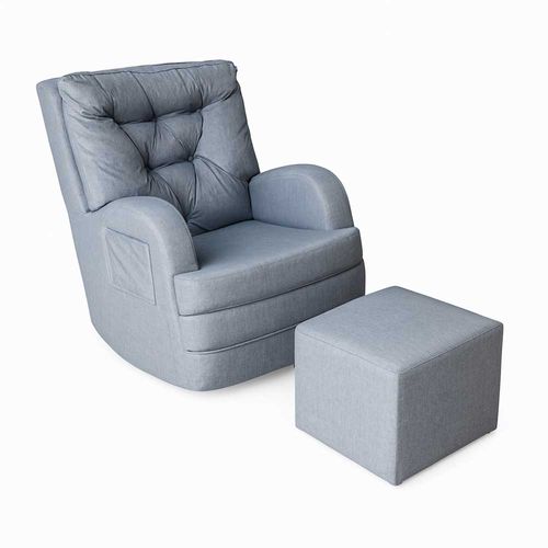 Poltrona Amamentação E Puff Ludmila Linho Cinza Phoenix