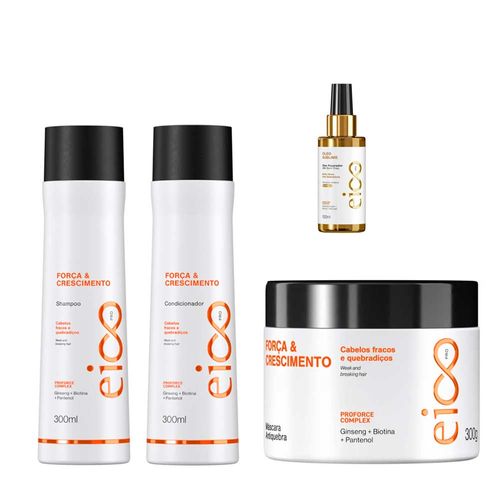 Kit Shampoo, Condicionador, Mascara força e Crescimento E Óleo Reparador Eico