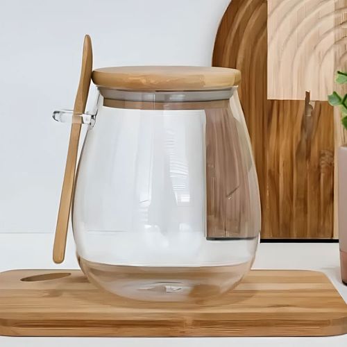 Pote de Vidro Hermético 1,2L com Tampa e Colher de Bambu Domni