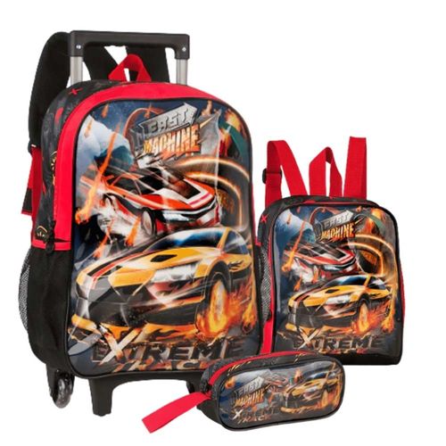 Mochila De Rodinhas Lancheira E Estojo Fast Machine Clio