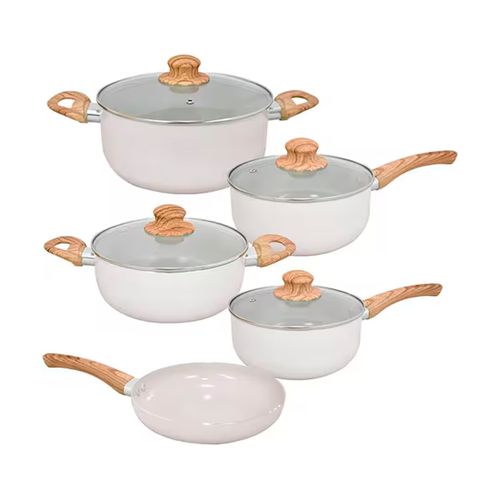 Jogo de Panelas de Indução Antiaderente Cerâmica Bege Cairo 5 peças Hauskraft