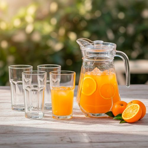 Conjunto de Jarra de Vidro 1,3L com Tampa e 4 Copos 200ml Classic Rio Home