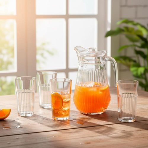 Conjunto de Jarra de Vidro 1,3L com Tampa e 4 Copos 200ml Ruby Rio Home