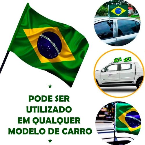 Bandeira Do Brasil Bandeirinha Para Carro Haste Preta Fixação Firme Domni